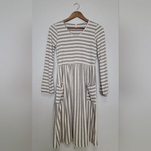 Orange Creek Gray Terry Cloth Striped Long Sleeve Midi Dress